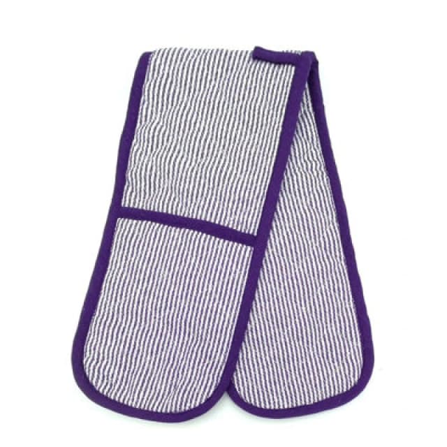 Purple Stripe Double Heat Resistant Double Oven Gloves Quilted Kitchen Mitts