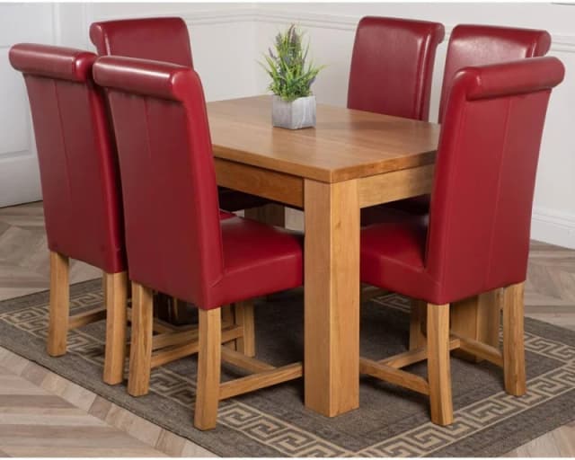 Thats Furniture Dakot 127 x 82cm Oak Small Dining Table & 6 Washington Leather Chairs in Red Size: 127 x 82cm Red Unisex 127 x 82 cm