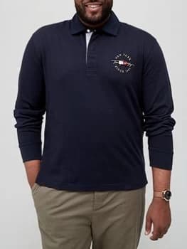 Tommy Hilfiger Big & Tall Icon Rugby Long Sleeve Polo Shirt - Desert Sky, Desert Sky, Size 4XL, Men