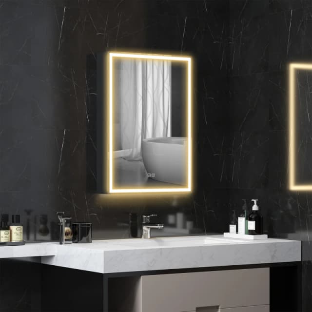 HOMCOM Bathroom Cabinet with Mirror, LED Lights and Demister Pad, Black Black