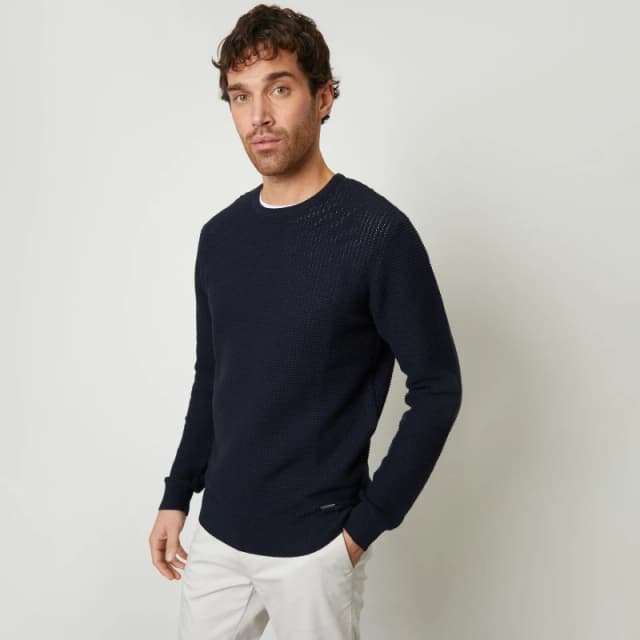 Threadbare Crochet Knit Crew Neck Jumper Navy