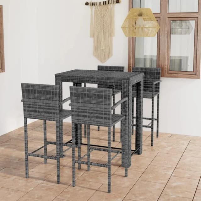 MINKUROW 5 Piece Outdoor Bar Set with Armrest Poly Rattan Grey vidaXL YX3064812