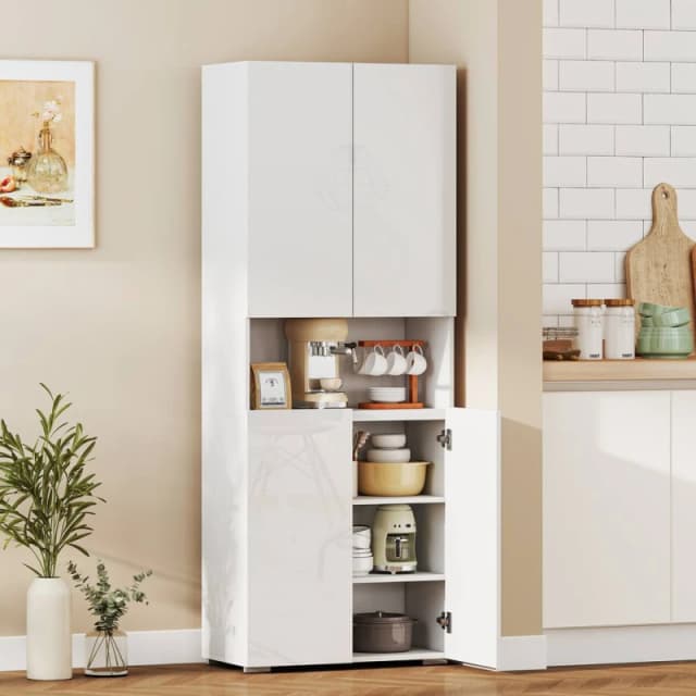 HOMCOM 180cm Tall Kitchen Cupboard, Pantry Storage Cabinet in White White Unisex