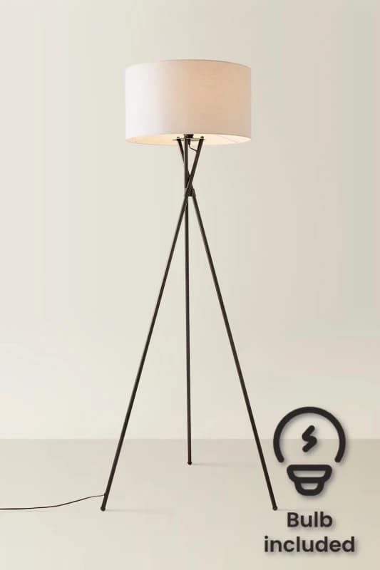 ValueLights ValueLights Camden Black Metal Tripod Floor Lamp with Drum Lamp Shade and LED Bulb in Grey Grey One Size Unisex 5055759991234