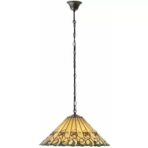 Tiffany Glass Hanging Ceiling Pendant Light Bronze & Amber Floral Shade i00127