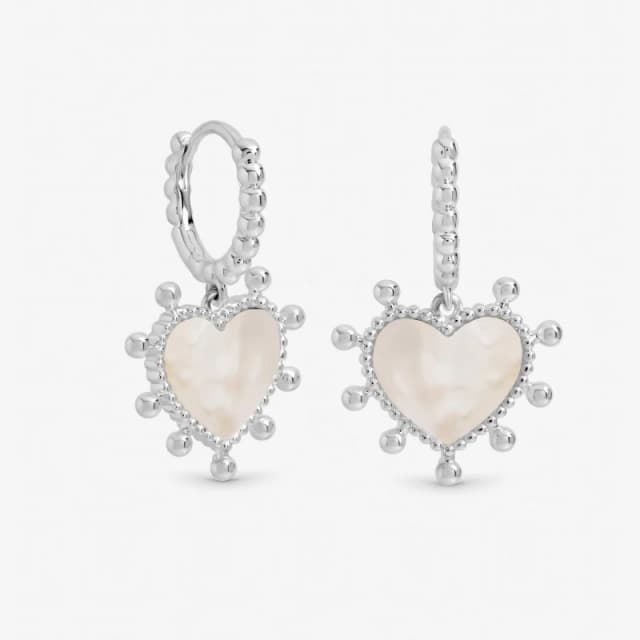 Inicio Sterling Silver Plated Mother of Pearl Heart Hoops Hoop Earrings One Size Silver 73777611000