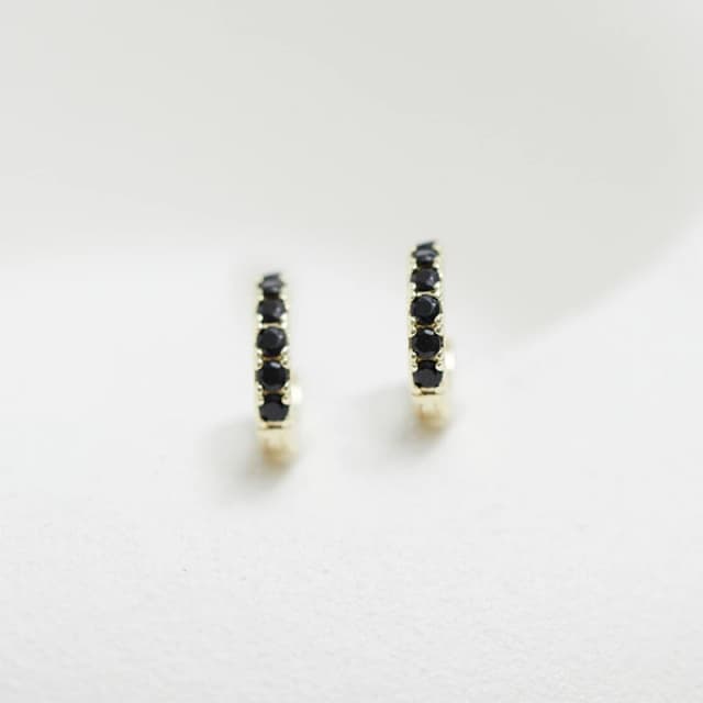 Inicio Gold Plated Jet Huggie Hoop Earrings - Gift Pouch Gold