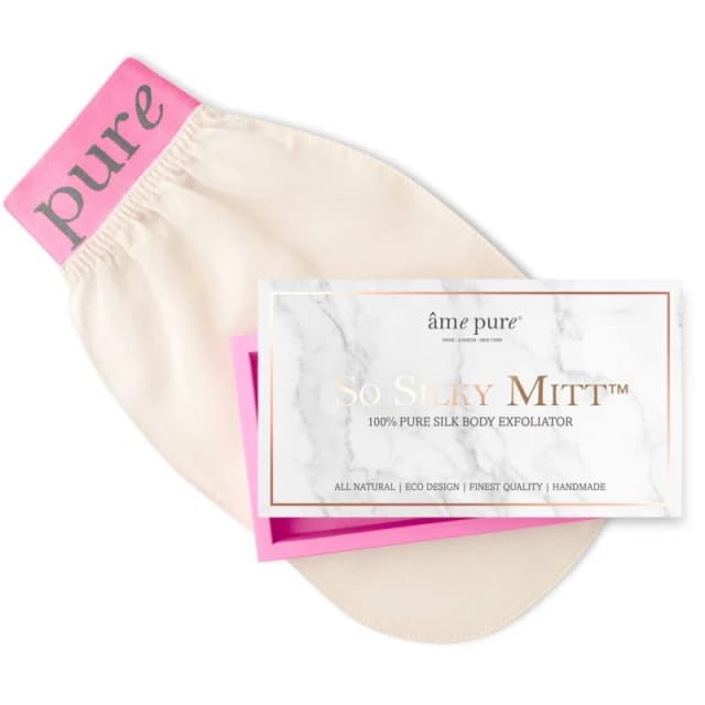 ame pure So Silky Mitt ️ - 100% Pure Silk Exfoliating Mitt Pink-Beige unisex
