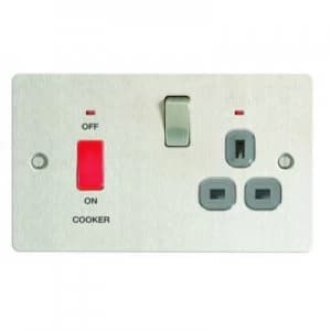 Wickes 45A Cooker Switch and 13A Socket Brushed Steel Ultra Flat Plate