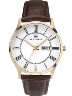 Accurist Mens Gold Plated Brown Strap Watch 7237