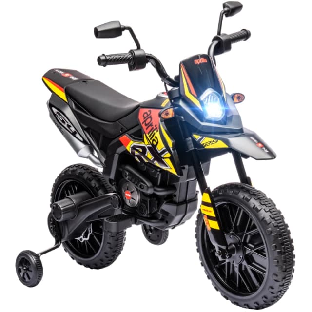 AIYAPLAY 12V Kids Motorbike Aprilia Licenced with Training Wheels Yellow