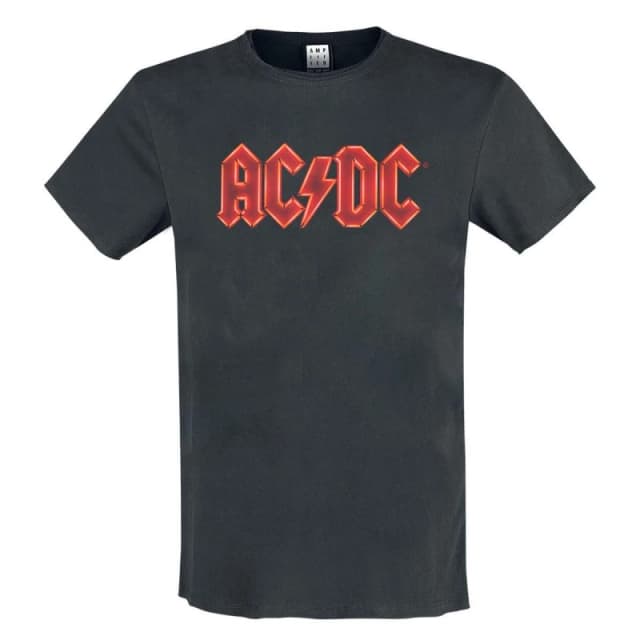 Amplified Amplified Men I Power Up AC DC Logo T-Shirt in Charcoal Size: Small Charcoal S Male 5063470339310
