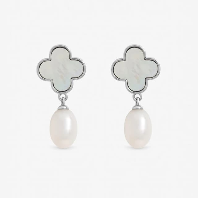 Jon Richard Rhodium Plated Mother of Pearl Clover Earrings Drop Earrings One Size Silver 73781111000