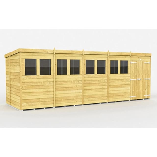 Buttercup Farm 20 x 6 Feet Pent Shed - Double Door W/ Windows - L178 x W589 x H201cm in Brown Brown Unisex