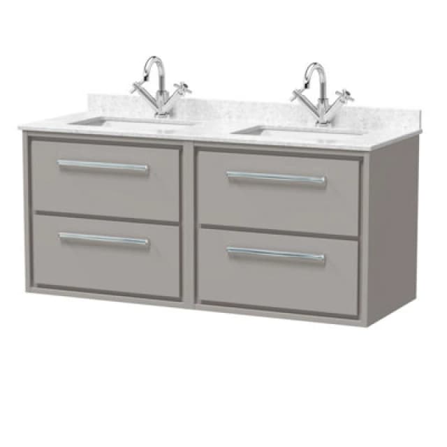 Balterley 1200mm Wall Hung 4 Drawer Unit with Double Marble Basins - Pebble Grey Grey Unisex
