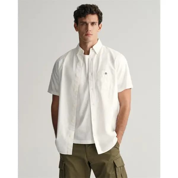 Gant REG OXFORD SS SHIRT MILKY MATCHA S Plain Shirt - Short Sleeve Small White 55039701350