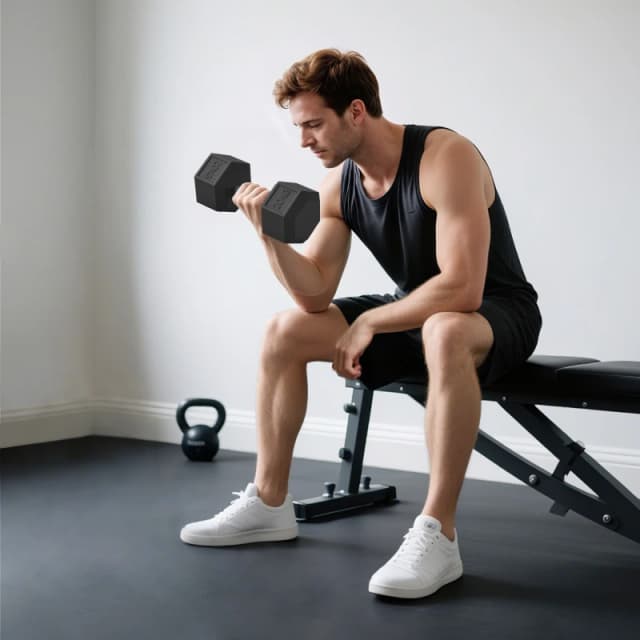 HOMCOM 20KG Single Rubber Hex Dumbbell Portable Hand Weights Dumbbell Gym Black