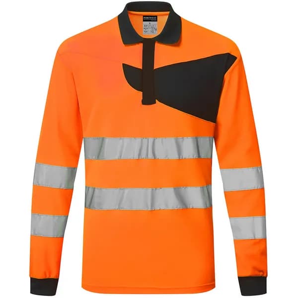 Portwest PW2 Hi Vis Long Sleeve Polo Shirt PW220OBRXXXL Colour: Orange / Black