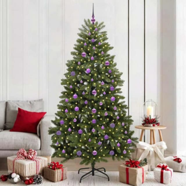 vidaXL Artificial Christmas Tree with Lilac Balls Green 210cm PVC and Metal, Green 3395700
