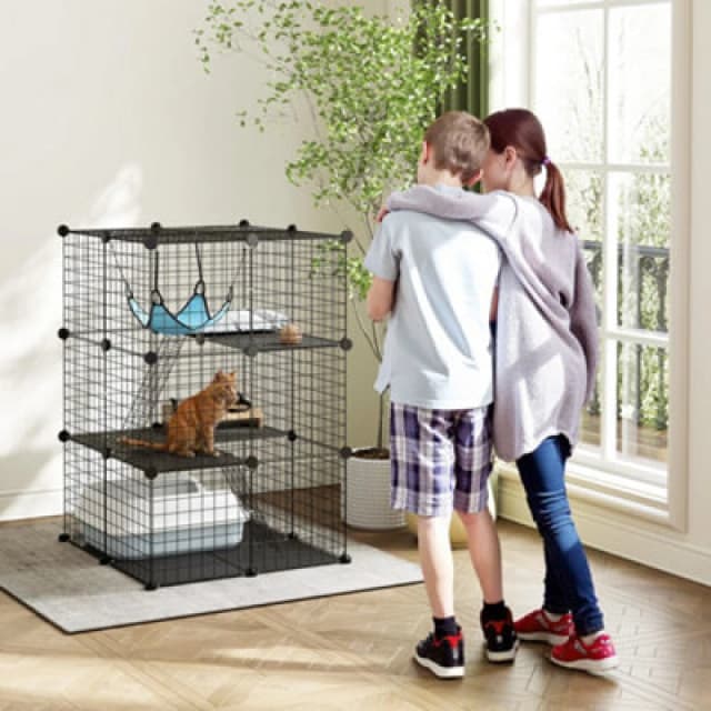 Pawhut Indoor Cat Cage With Diy Customizable Design 105cm Black