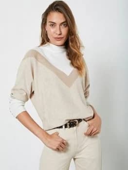 Mint Velvet Blocked Chevron Jumper - Neutral