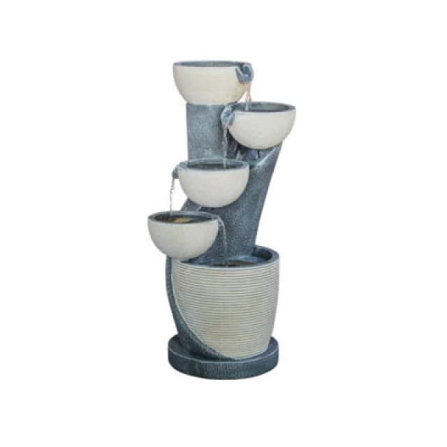 Ivyline Outdoor Cascading Bowl Water Feature - Cement - L37 X W47 X H84cm - Black