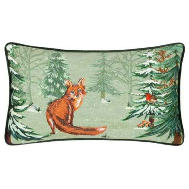 Lodge Wood Fox Embroidered Cushion Oak Green, Oak Green / 30 x 50cm / Polyester Filled