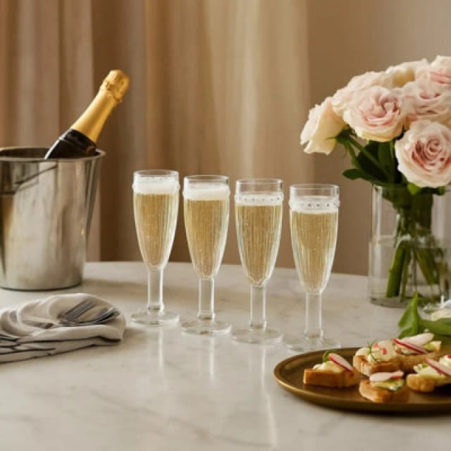 Premier Housewares Set of 4 Chamapgne Glasses, Premium Chamapgne Flutes Set, 160ml Clear Glass Champagne Crystal Glasses Clear