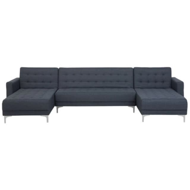 Beliani Modular U-Shape Sofa Bed 5 Seater Aberdeen Fabric Dark Grey