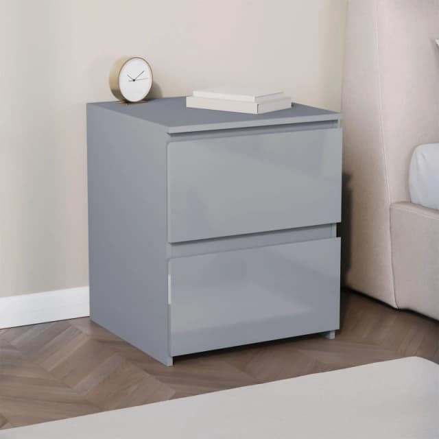 Lassic Glinton High Gloss 2 Drawer Bedside Table Chest Grey unisex 2 Drawer