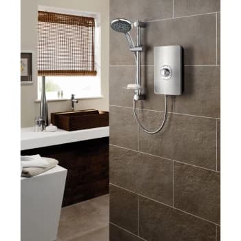 Triton Aspirante Electric Shower 8.5kW Head & Riser Brushed Steel