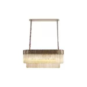 Poland Ceiling Pendant Rectangle 5 Light E14, Polished Nickel, Cognac Sculpted Glass