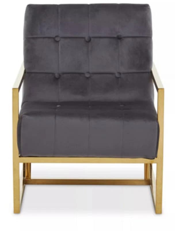 Orsina Grey Velvet Arm Chair, Comfortable Armchair With Button Tufting, Velvet Upholstery Lounge Chair For Home