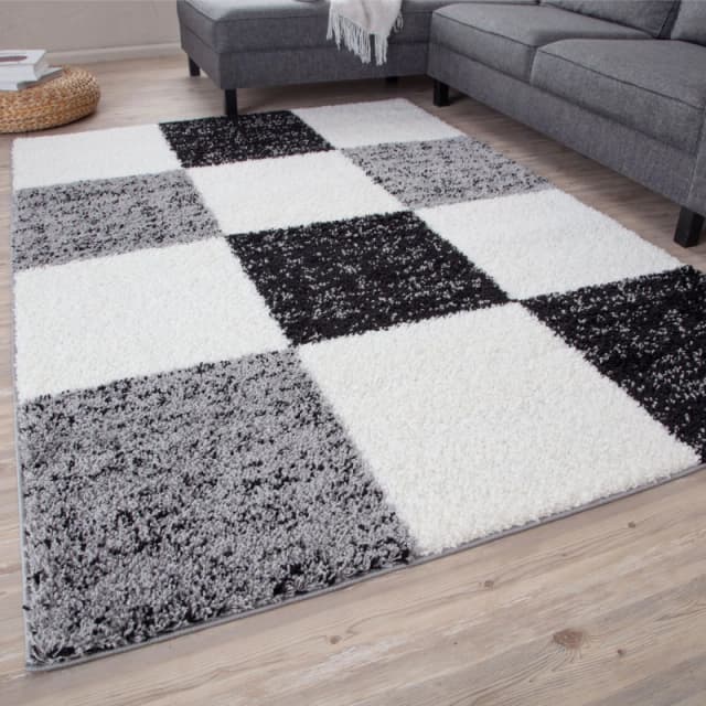 THE RUGS Fluffy & Soft Shaggy Rugs Living Room Rug in Grey - Elegant Geometric Design Carpets For Bedrooms & Kitchen 381 Size: 80cm x 300cm Grey