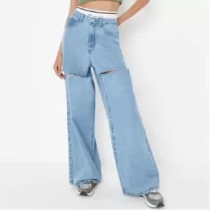 Missguided Ripped Thigh Wide Leg Jeans - Blue