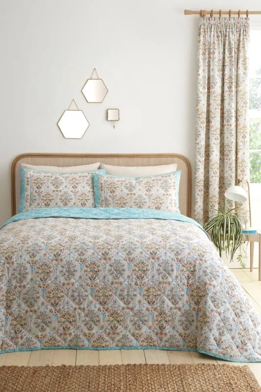 Dreams and Drapes Edena Decorative Floral Quilted 200cm x 230cm Bedspread Set Natural