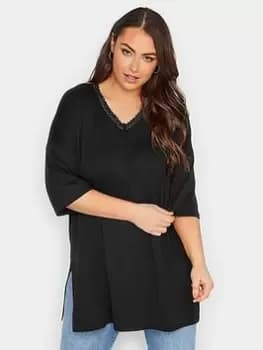 Yours Lace Detail T-Shirt - Black, Size 18, Women