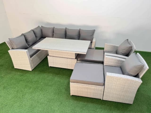 Fimous 10 Seat Garden Furniture Corner Sofa with Armchair Light Grey Light Grey Unisex