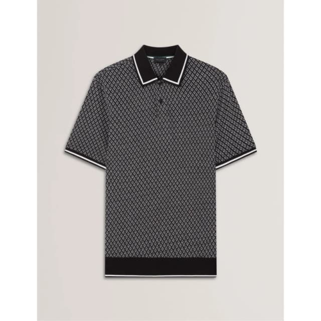 Ted Baker Mens Texture Short Sleeve Polo Shirt Black male XS (1)