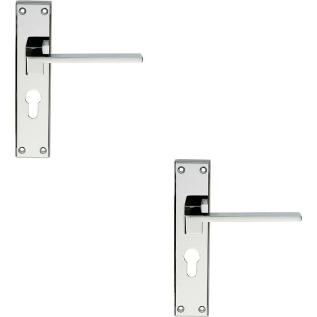 Loops 2x PAIR Flat Straight Lever on Euro Backplate Handle 180 x 40mm Polished Chrome Multi
