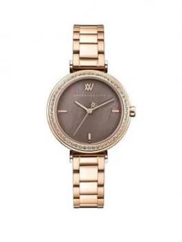Amanda Walker Grace Bronze Mother Of Pearl And Crystal Set Dial Rose Gold Stainless Steel Bracelet Ladies Watch