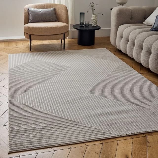 THE RUGS Carmel Modern Area Rug & Runner Geometric Design Stain Resistant in Beige Size: 160cm x 230cm Beige Unisex 160cm x 230 cm