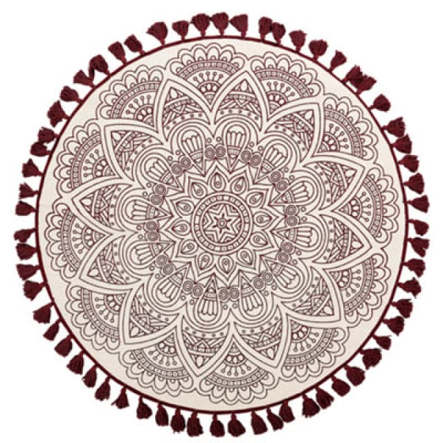 Beliani Round Cotton Area Rug Mandala Pattern 120 Cm Cream And Red Ayakli