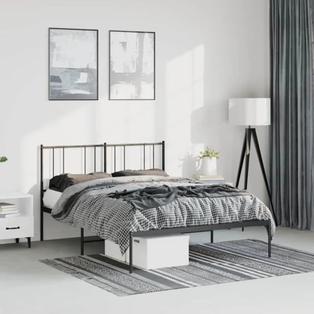 JINLEFU Metal Bed Frame without Mattress with Headboard Black 150x200cm vidaXL JRVDZX-352482_DE