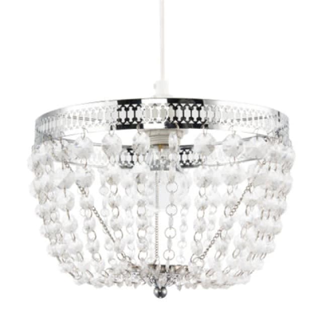 Happy Homewares Traditional Vintage Chrome Pendant Lighting Shade With Clear Acrylic
