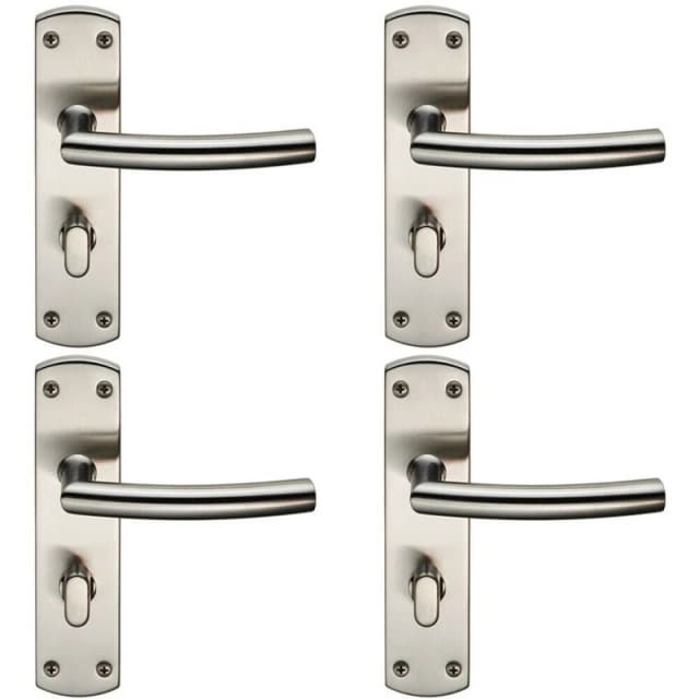 Loops 4x Arched Lever on Bathroom Backplate Door Handle Thumbturn Lock Satin Steel Metallics