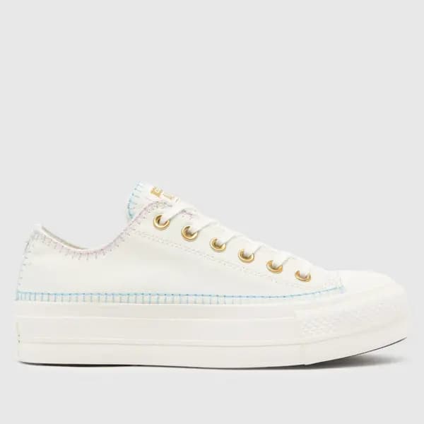 Converse all star lift ox craft stitch trainers in white & gold White & Gold UK 6 (EU 39)