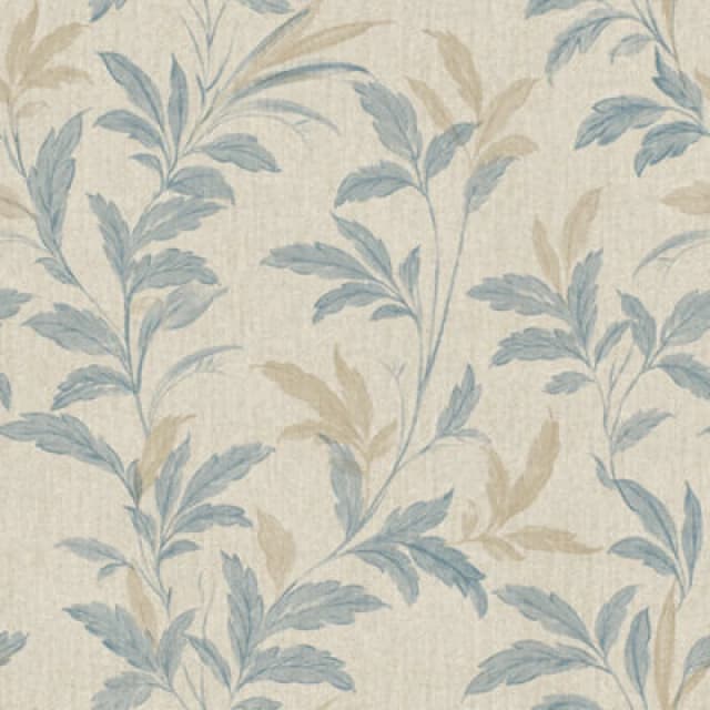 Grandeco Organic Leaf Trail Linen Textured Wallpaper, Neutral & Blue 198601