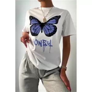 I Saw It First White Graffiti Honey Butterfly Graphic Oversized T-Shirt - White