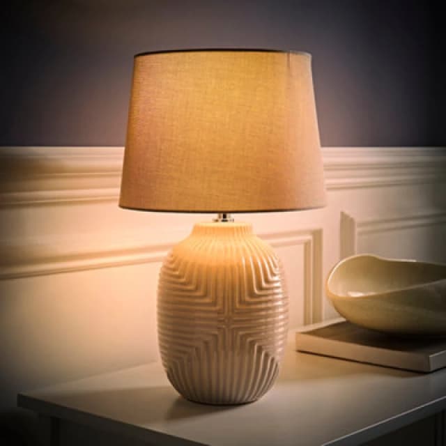 ValueLights ValueLights Harrison Taper Shade Grey Geometic Ribbed Gloss Table Lamp and Bulb Size: Medium Grey Medium Unisex 5059406066450